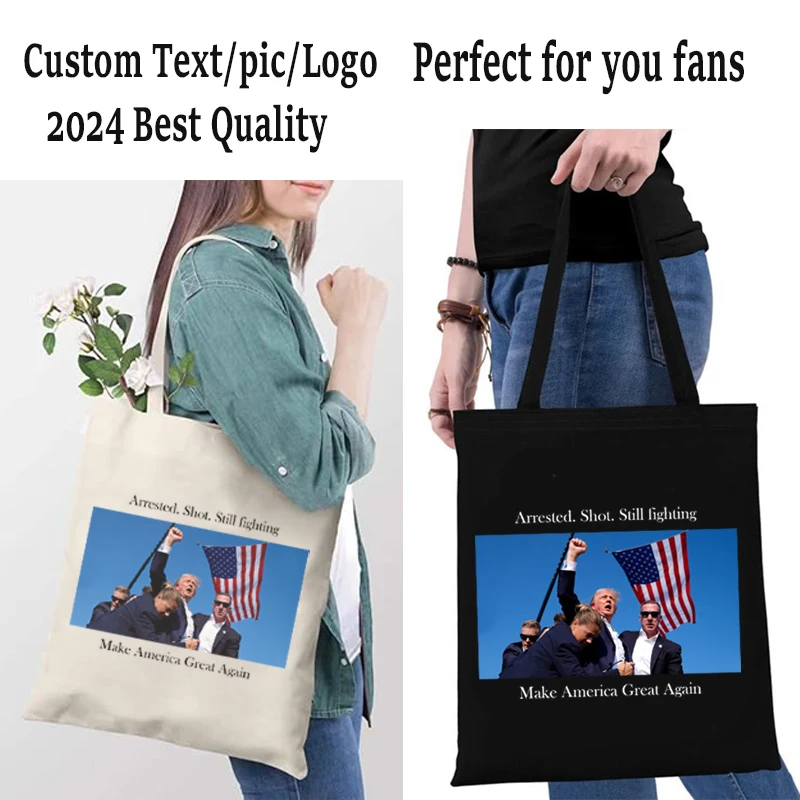 

Personalized Donald Trump 2024 Survived Shot At Election Rally Canvas Bag Reusable Handbags Shopping Funny Pro Trump Tote Bag