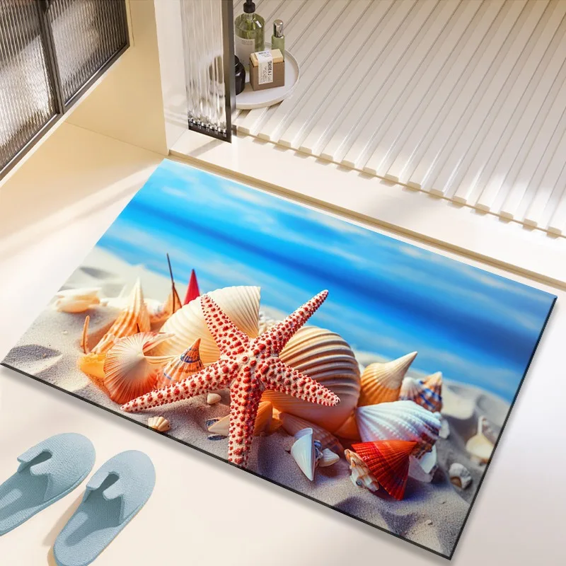 Bathroom Bath Mat Non-Slip 3D Starfish Beach Entrance Door Rug Absorbent Kitchen Bedroom Floor Carpet  Floor Mat Welcome Mat