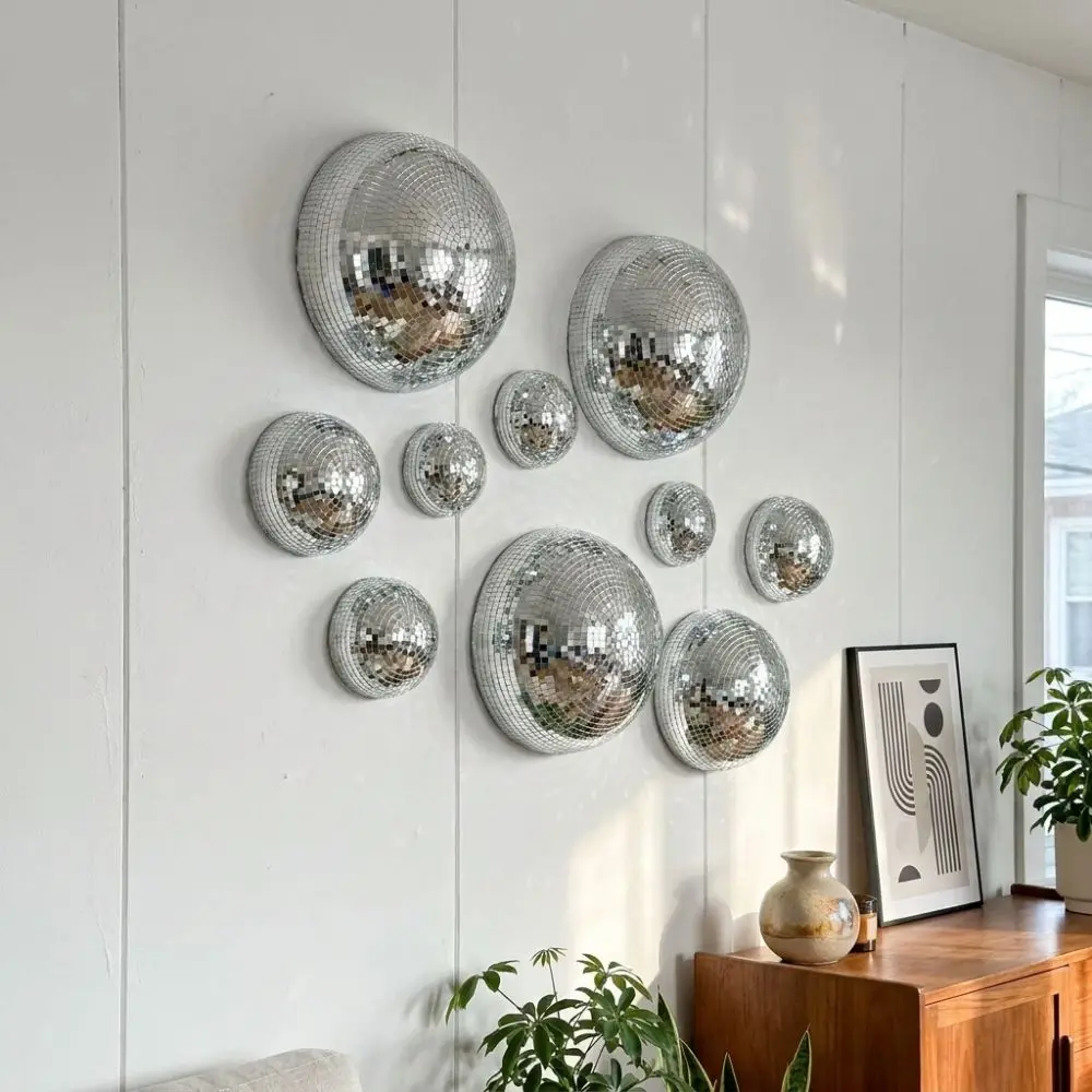 5Pcs Metallic Disco Ball Half Wall Decor Semicircle Light-refracting Dome-shaped Disco Wall Decor Half-sphere Shape Glittery