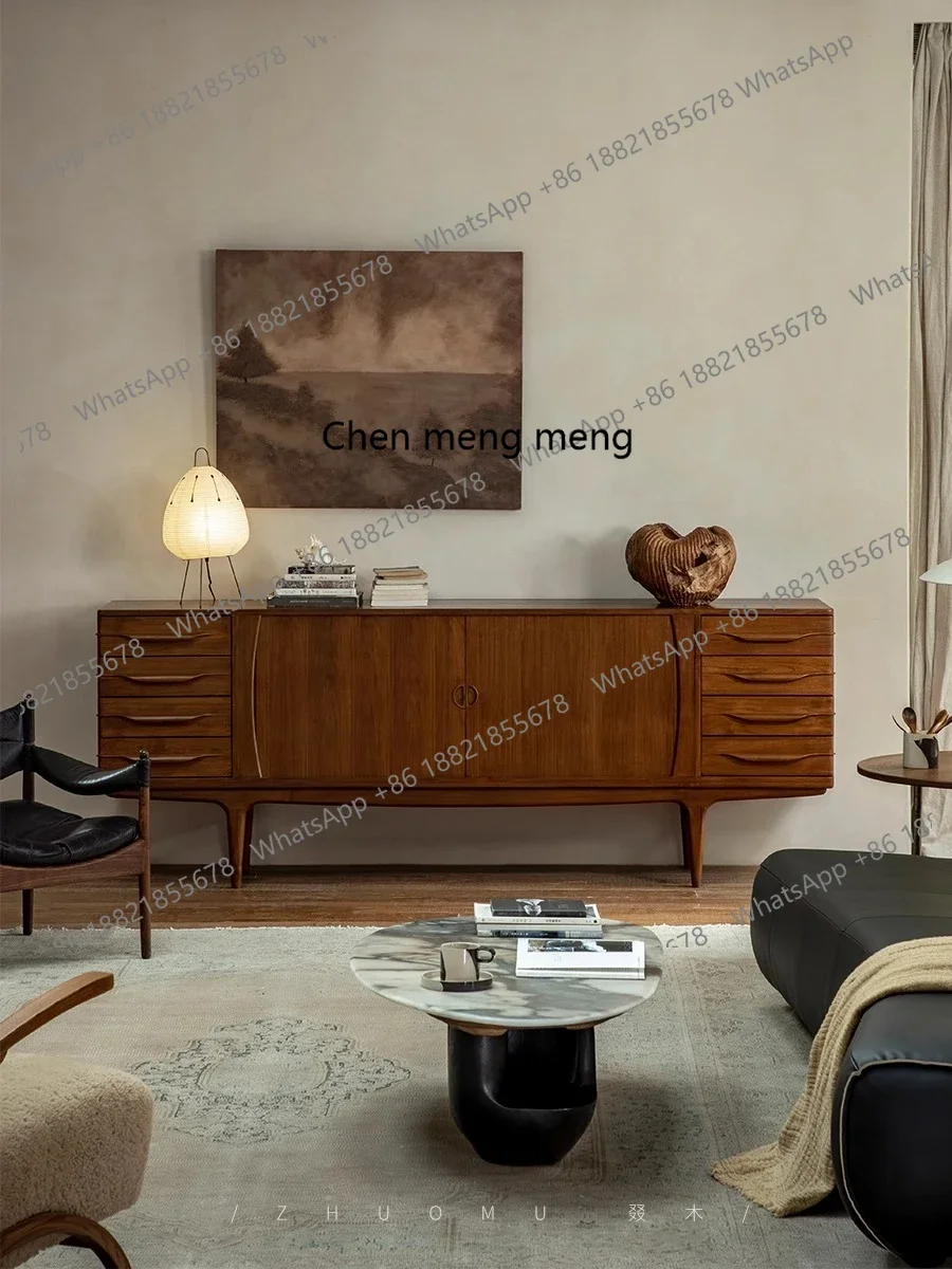 

Vintage Style Rolling Door Sideboard Cabinet Living Room Entryway TV Cabinet Teak Solid Wood Storage Sideboard