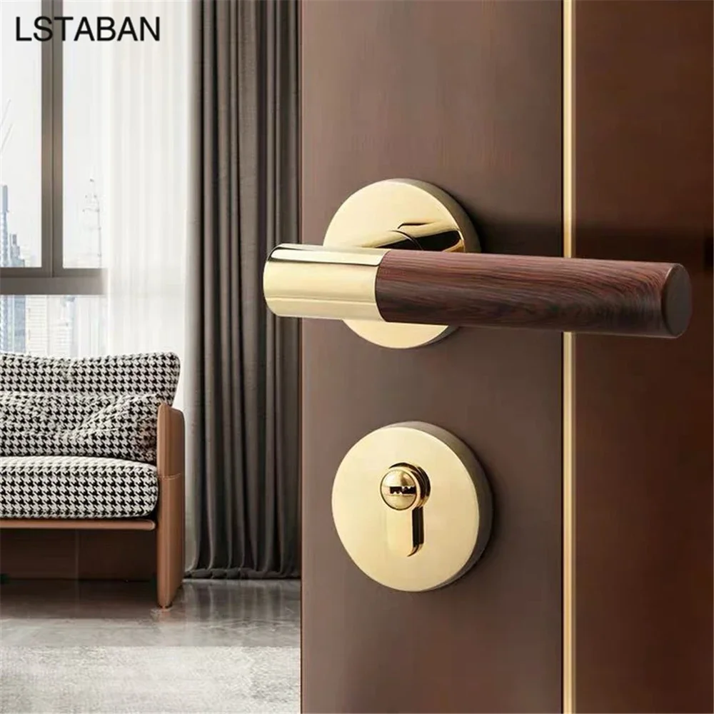 Zinc Alloy Bedroom Interior Split Anti-theft Door Lock Aluminium Alloy Imitation Wood Grain Handle Security Mute Mechanical Lock