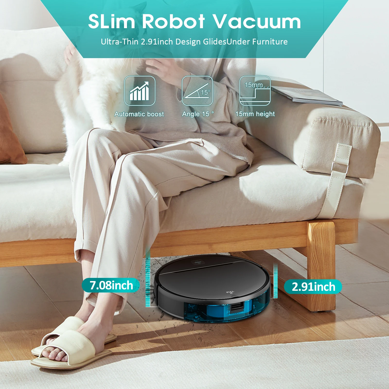 RAYFURN BR151 Robot Vacuum Cleaner, 6000Pa Suction, APP/Remote Control, Customizable Cleaning, Self Charging