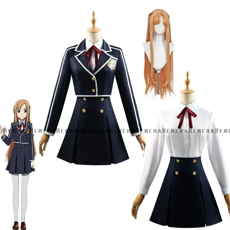

Anime Sword Art Online Cosplay Yuuki Asuna Cosplay Costume Wig JK Dress Women Cute School Uniform Yuki Asuna Cosplay Shirt