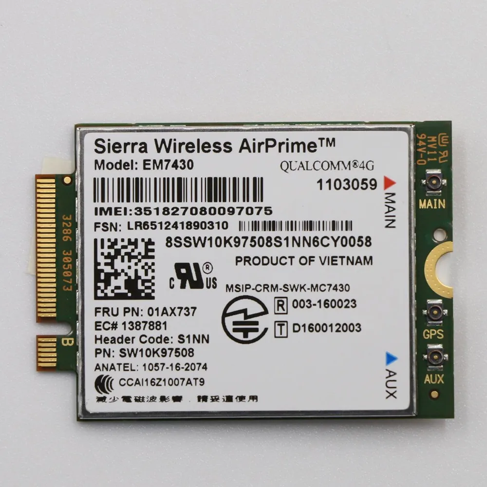 EM7430 FRU 01AX737 LTE Cat6 M.2 Module WWAN Card For Thinkpad T470s X270 X1 Carbon 5th X1 Tablet 2nd X1 Yoga 2nd Yoga 370 Laptop