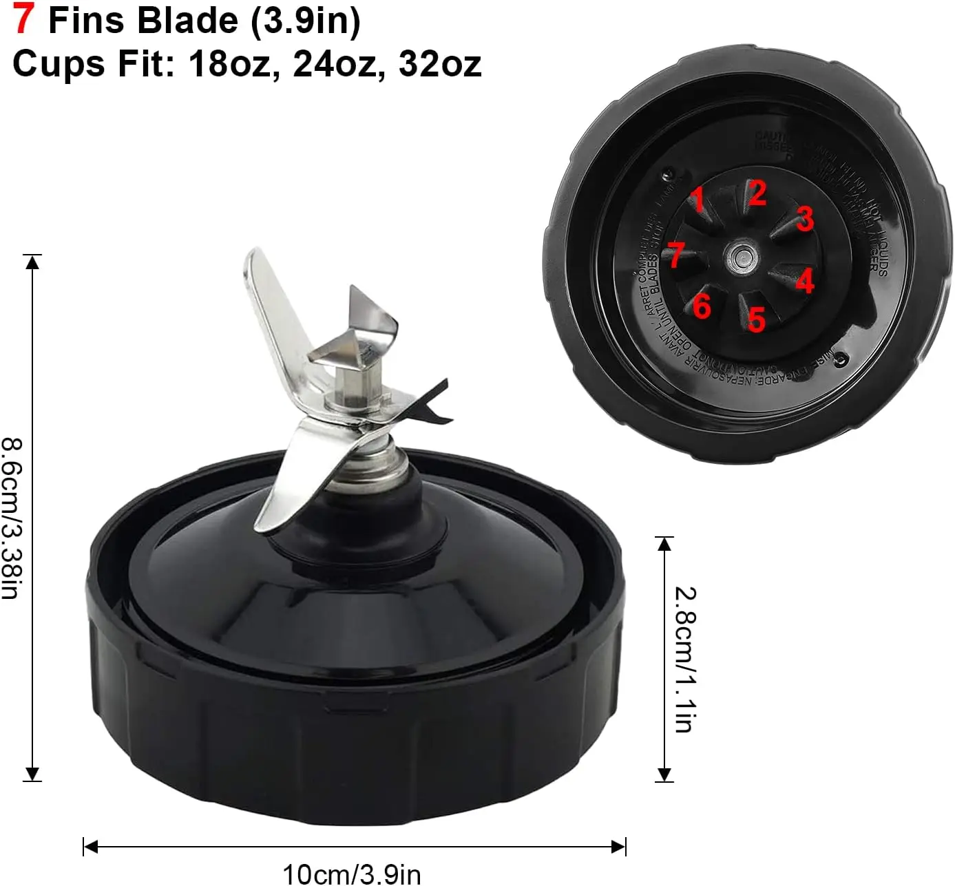 7 Fins Blade for Ninja Blender Auto iQ BL450-30 BL642-30 BL482-30 BL682-30 Bl456 with Silicone Rubber Gaskets Seal Ring Part