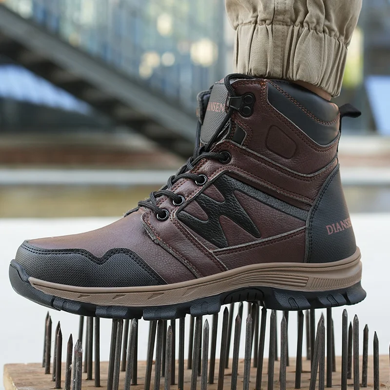 Water Proof Safety Work Shoes For Men Steel Head Leather Boots Male Footwear Indestructible Construction Work Shoes Brown