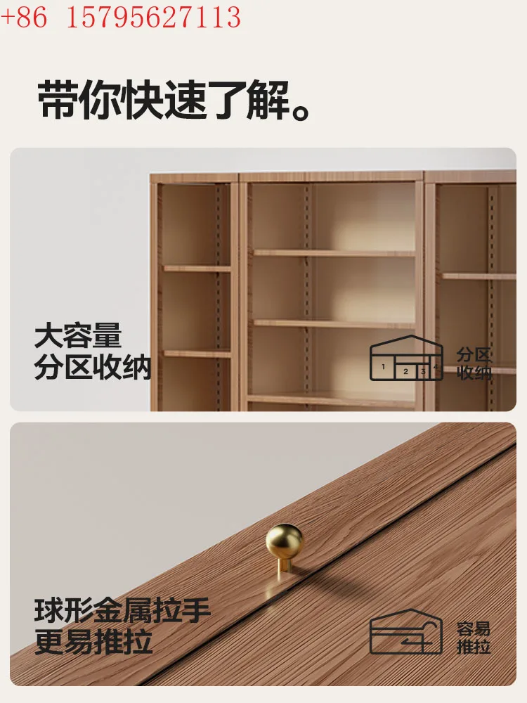 Meshida antique metal bookcase, locker integrated stainless steel bookshelf, dust-proof glass door storage showcase - view 3
