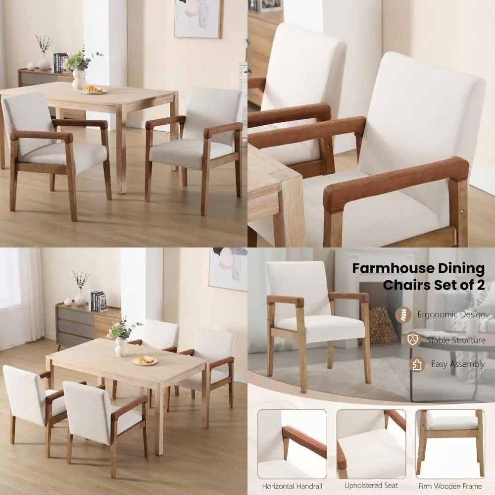 

Pair of Modern Linen Upholstered Dining Chairs with Wooden Legs for Kitchen and Living Room