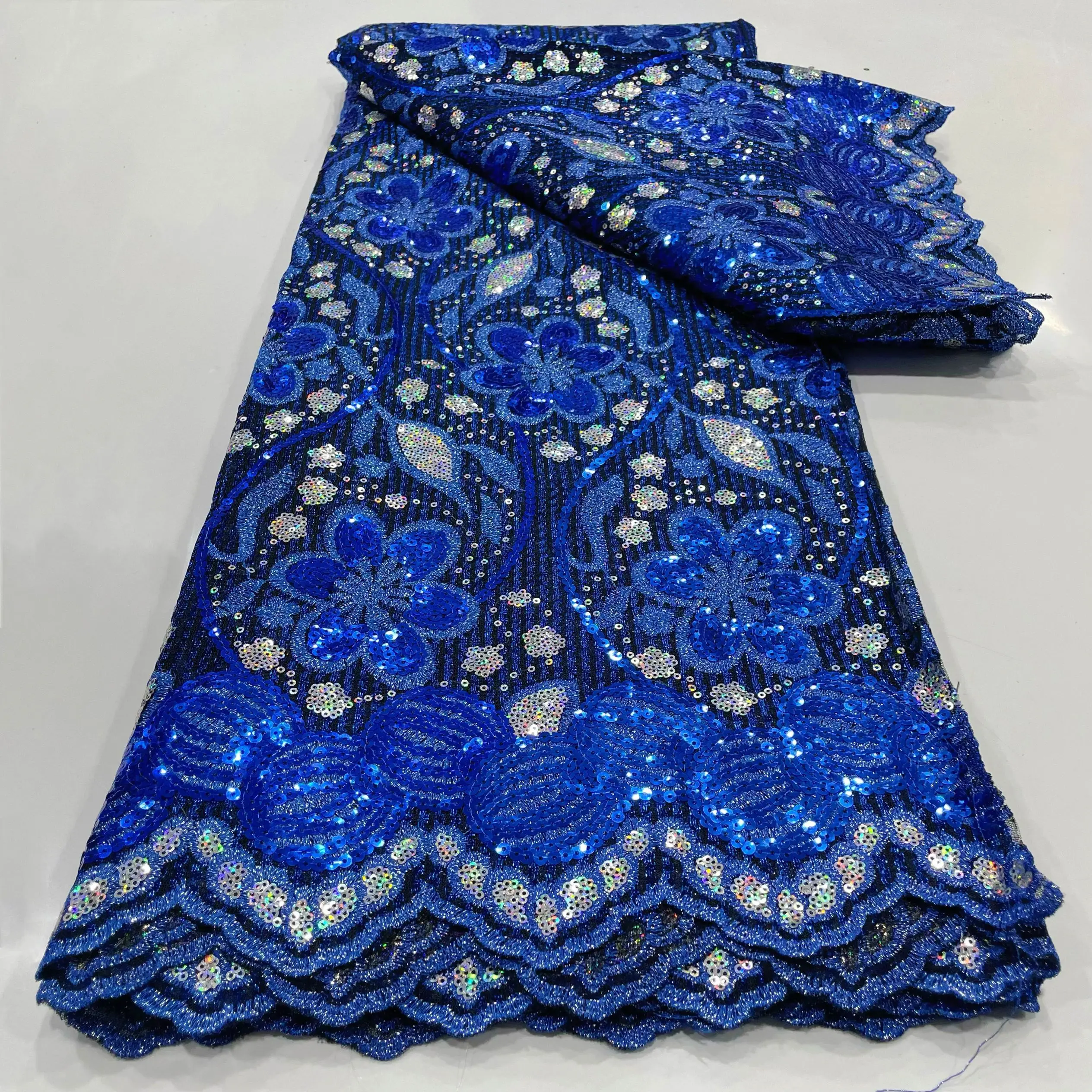 Latest French Sequins Tulle Lace Fabric For Wedding 5 Yards High Quality African Embroidery Nigeria Glitter Mesh Fabric