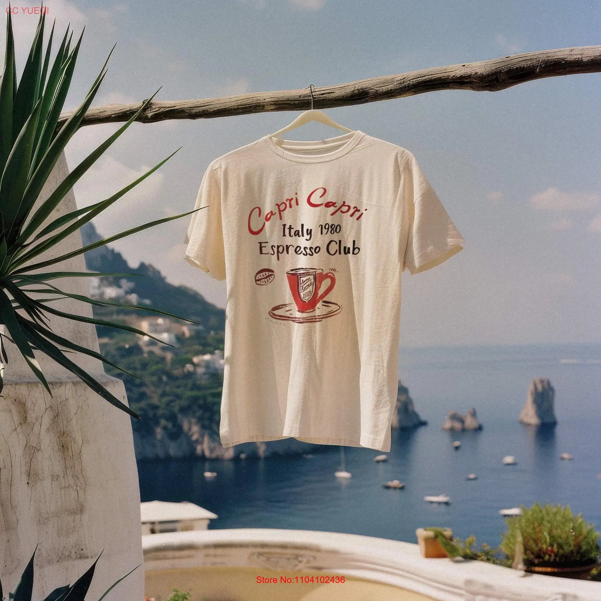 Capri Italy 1980 Espresso Club T Shirt High Quality Soft Cotton Summer Oversized Fit Vacation Travel