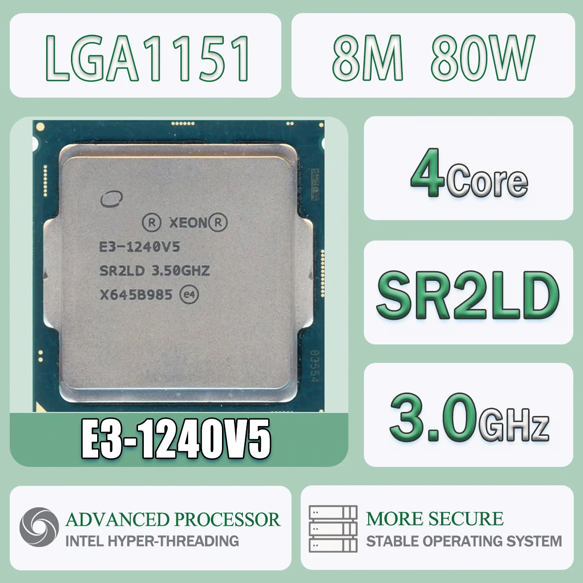 Intel Xeon E3-1240V5 4 Core 3,5 Ghz 8M 80W E3 1240 V5 Processore Cpu Per Computer Server E3 1240V5 Pacchetto Socket LGA1151