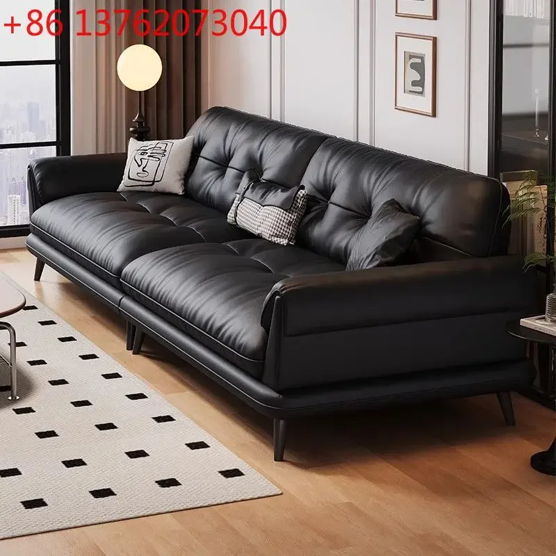 Italian minimalist leather sofa French retro style living room small apartment straight row sofa
