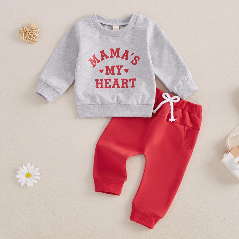 Toddler Boy Autumn Valentine s Day Set with Letter Print Sweatshirt and Elastic Jogger Pants for Baby Boy 2 Piece Outfit