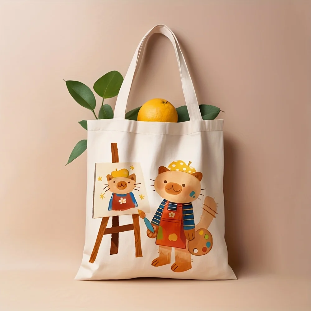 El bolso de mano de lona con illustrations de gato artistico es una bolsa de supermercado قابلة لإعادة الاستخدام
