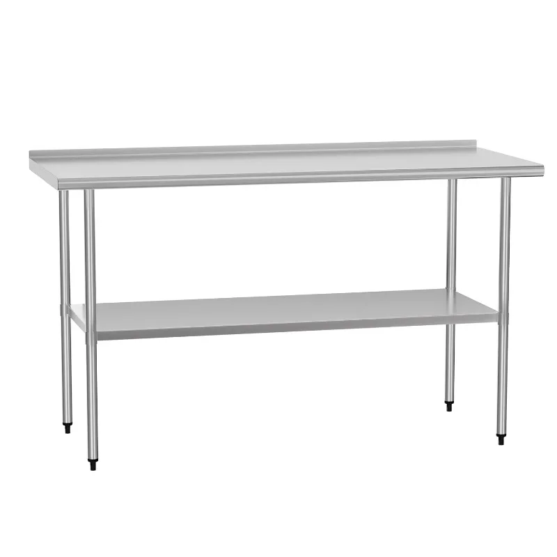 Stainless Steel Table 24 x 60 Inch Metal Prep Table with Backsplash and Adjustable Base