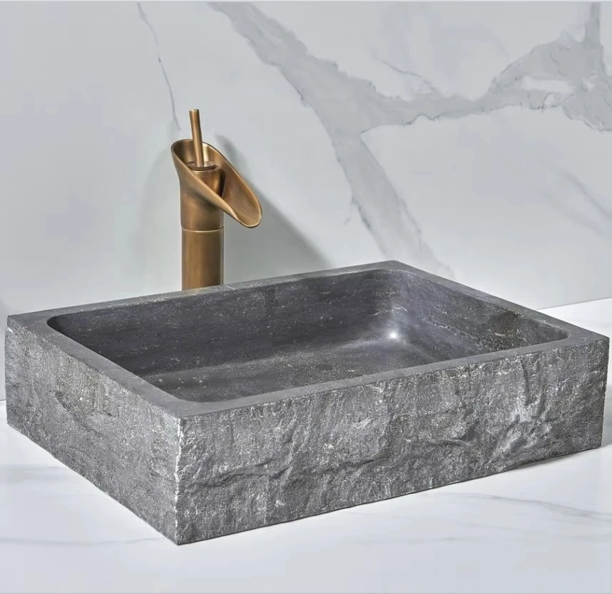 Hot Sale Dark Grey Rectangle Natural Stone Wash Basins All Matched