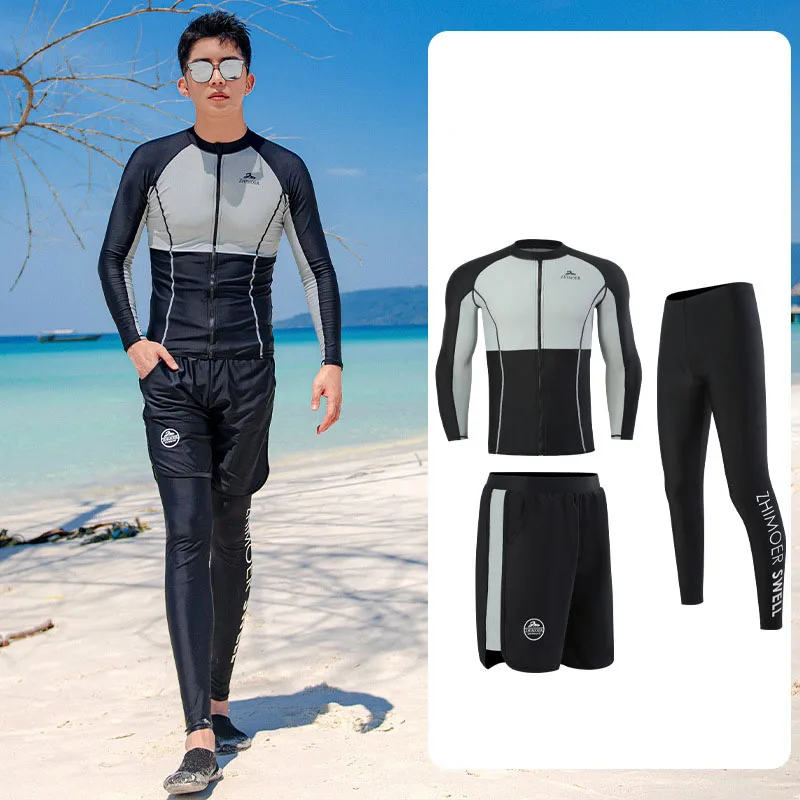 

Rash Guard for Men 3pcs/set Rash Guard Long Sleeve Swim Shirts+Pants UV Sun Protection Quick Dry Rashguard Beach Trunks Swimsuit