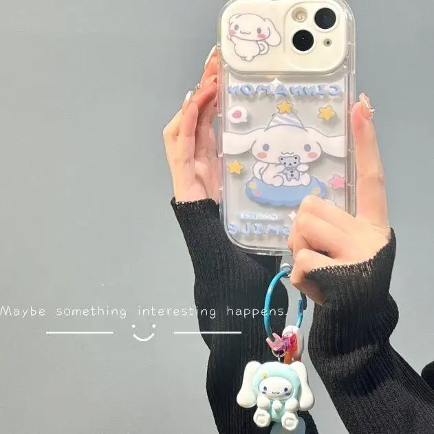 Sanrio Kuromi Makeup Mirror Film Holder Phone Case For iPhone 15 14 13 12 11 Pro Max X XS XR 6 7 8 Plus 6S Cinnamoroll Cover