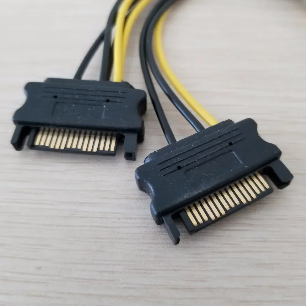Dual 15Pin SATA Male to PCI-E PCI Express Graphics Video Display Card 8Pin  Power Supply Cable CORD 18AWG Wire for PC DIY
