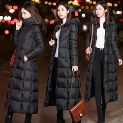 Long Down Cotton Coats Womens Black Parkas 2024 New Winter Warm Jacket Female Hooded Cotton-padded Coat Thicken Warm Puffer Coat