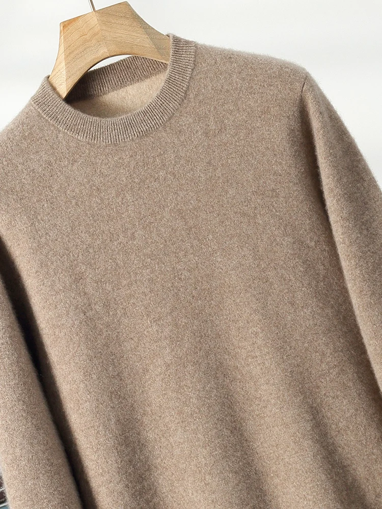ANGEL 100% Cashmere Men Thick Sweater O-neck Long Sleeve Pullovers Autumn Winter Warm Cashmere Knitwear Smart Casual Jumper Tops
