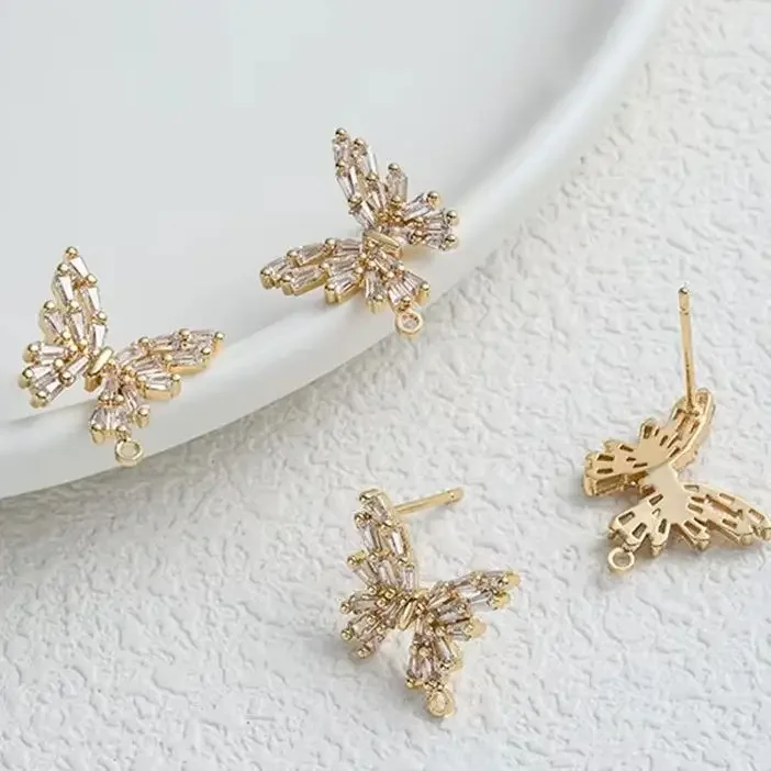 

14K Gold Zircon Butterfly Strap Pendant Silver Stud Earrings DIY Bracelet Necklace Jewelry Accessories Set
