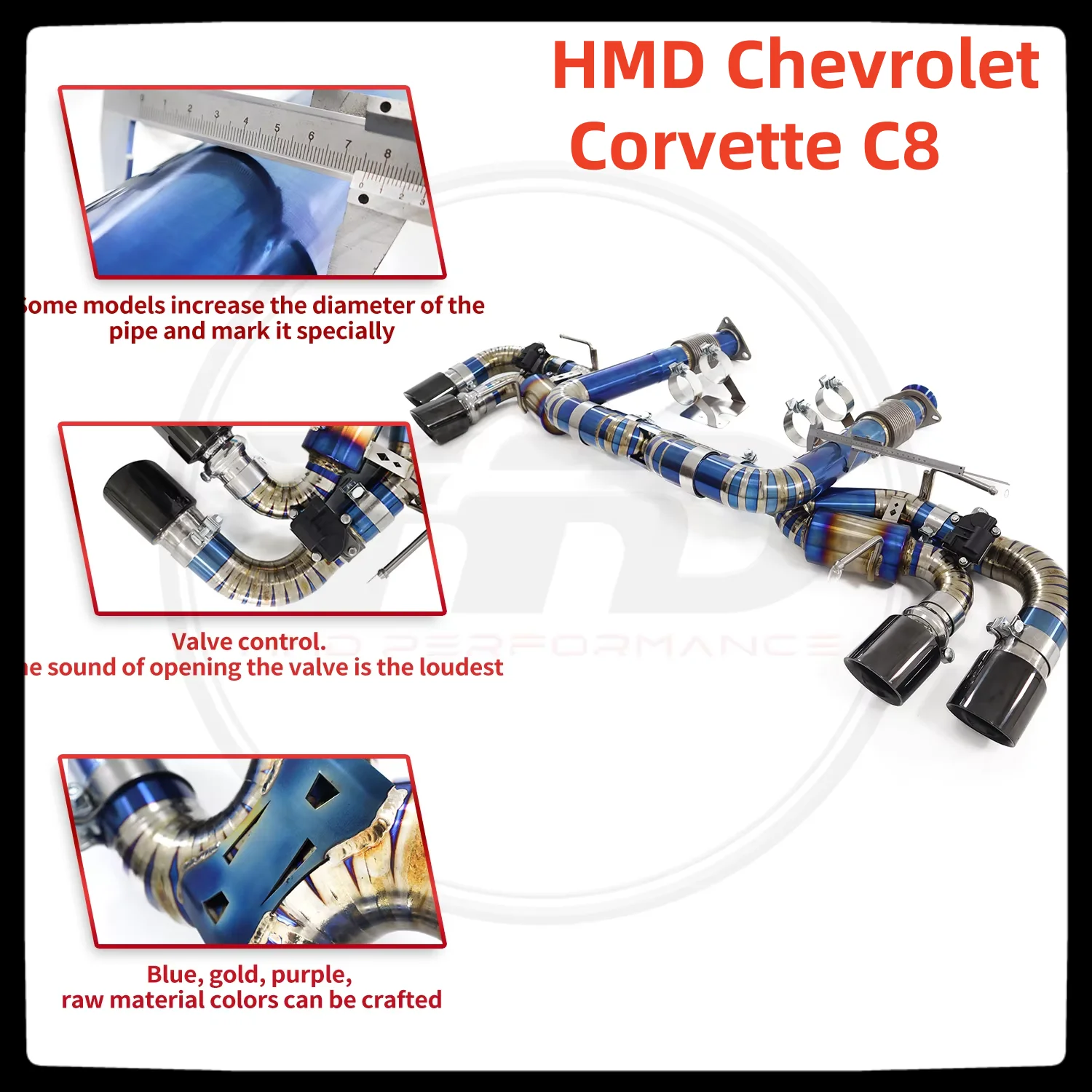 HMD Hot sale items Titanium Exhaust System Performance Catback for Chevrolet Corvette C8 6.2L X Pipe With Valves