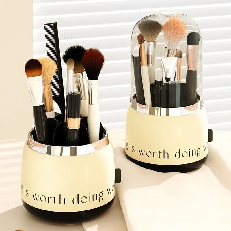 

360° Rotating Makeup Organizer Box with Lid Dustproof Makeup Brush Holder Bucket Lipstick Eyebrow Pencil Cosmetic Storage Box