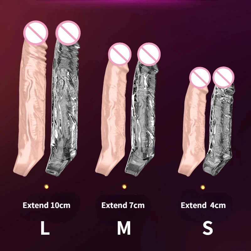 Reusable Penis Sleeve Extender Reusable Condoms Sex Toys for Men Dick Enlarger Extend 4/7/10cm Cock Sleeve Transparent/Flesh