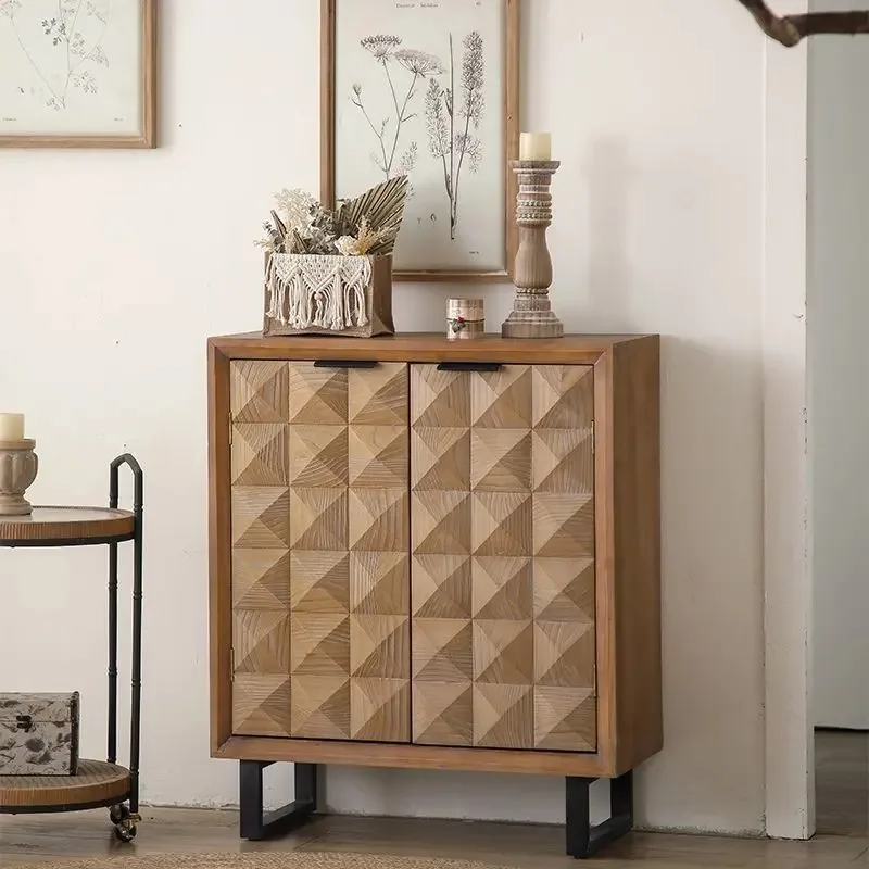 d9 Japanese-style pine counter-door entrance cabinet supports environmentally friendly multi-layer large-capacity storage