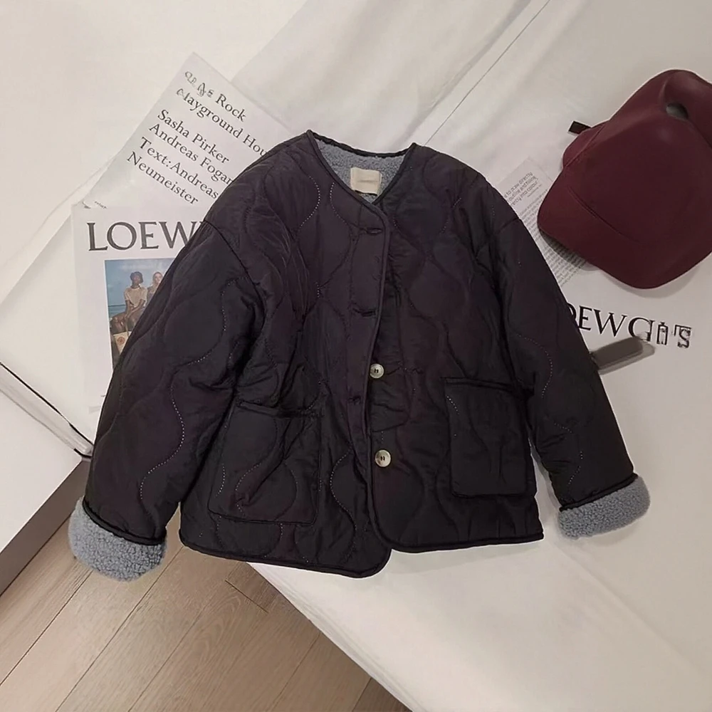 

Женское осенне-зимнее однобортное однобортное однотонное базовое модное пальто с длинными рукавами и круглым вырезом на флисовой подкладке для повседневной носки