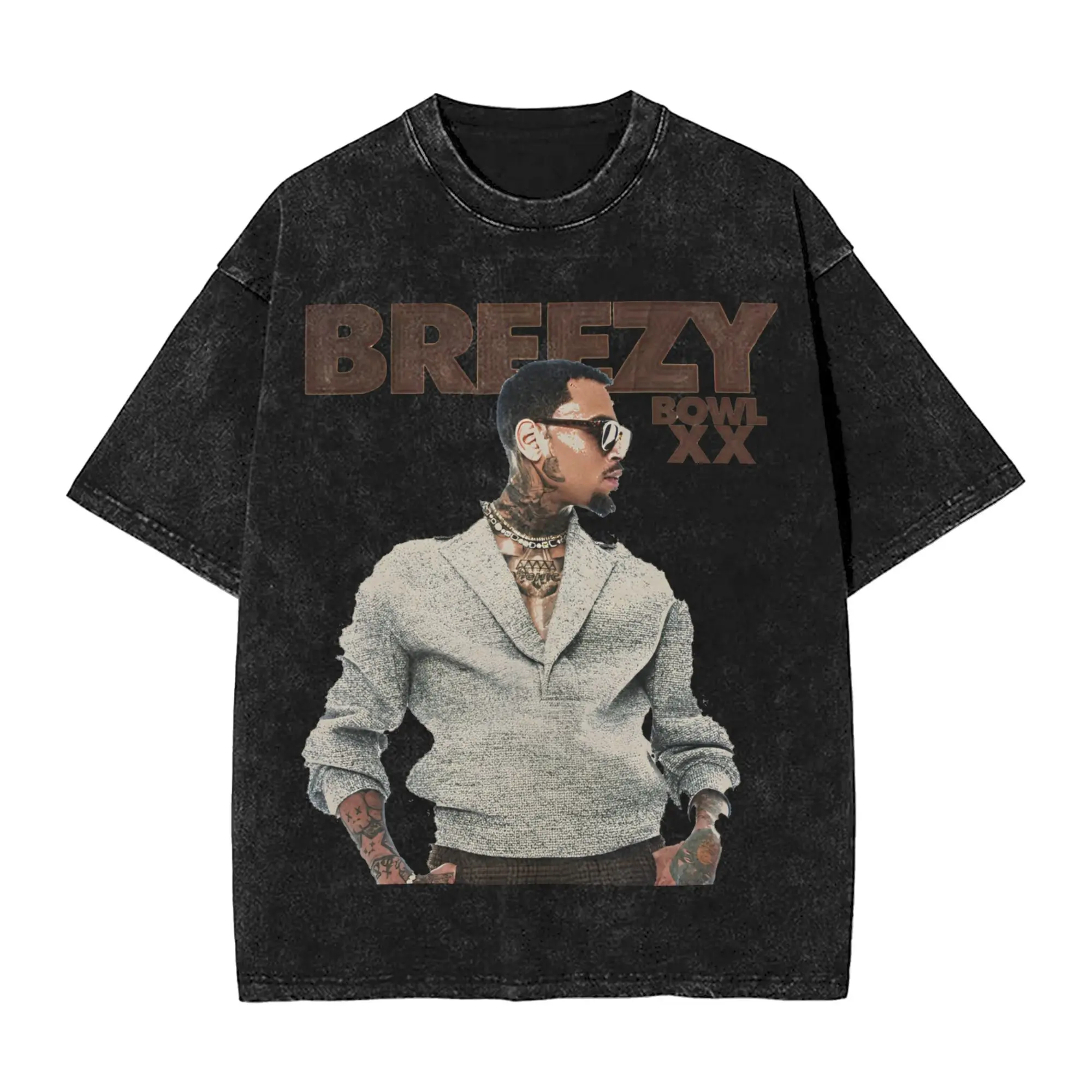

Chris Brown Breezy Bowl XX Tour 2025 T Shirt Hip Hop Vintage Washed Style For Men Women Cotton T-Shirts Tee Tops