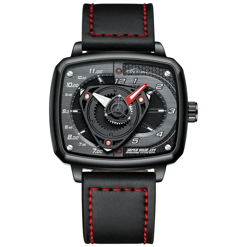 SVJ Luxury Limited Edition Rotor Hub Engine Men's Watch High-end Genuine Forged Retro Square Hollow Watch