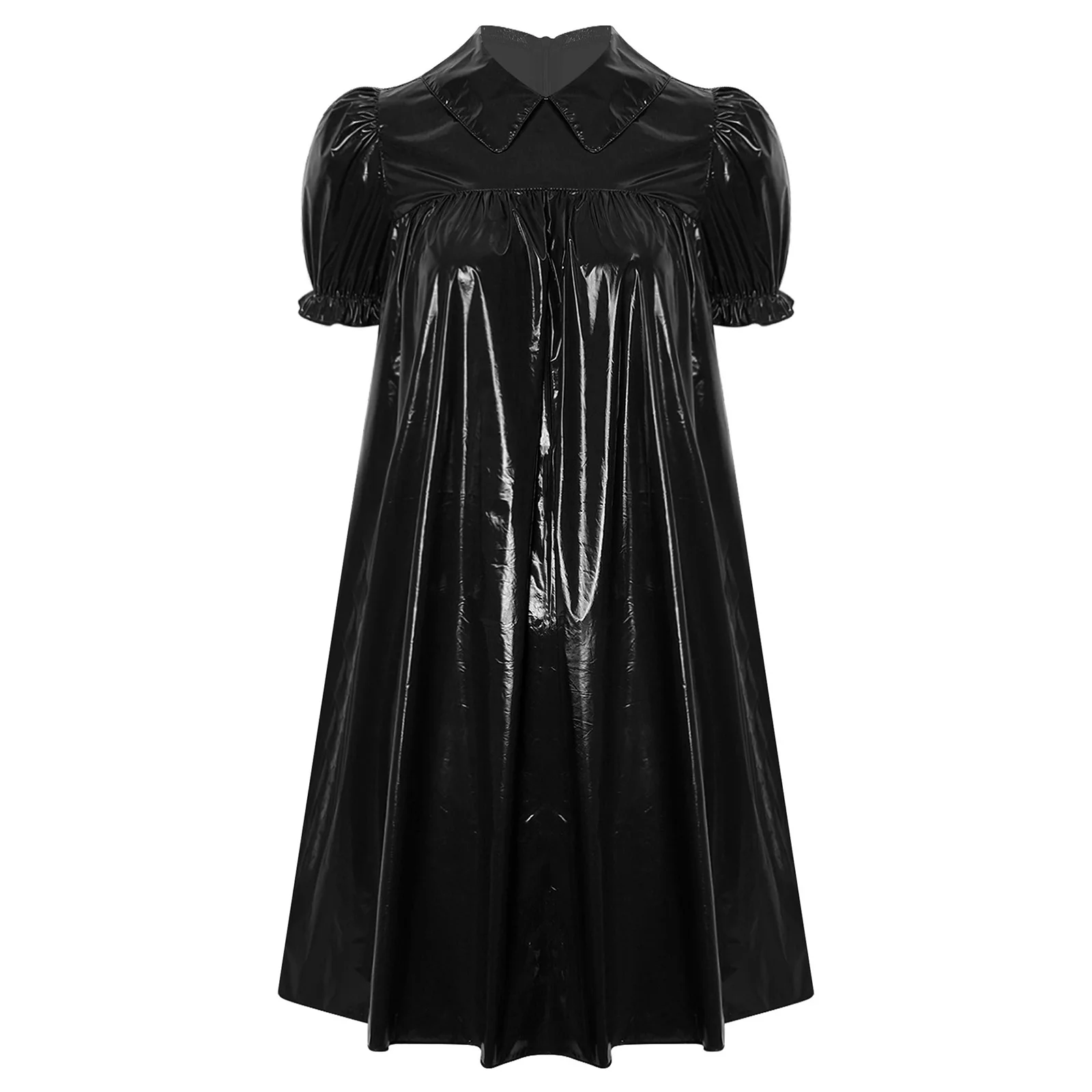 Womens Waterproof Vinyl Regency Victorian Cosplay Party Sleep Dress Puff Short Sleeve Empire Waist Lapel Dress Nightgown view 5