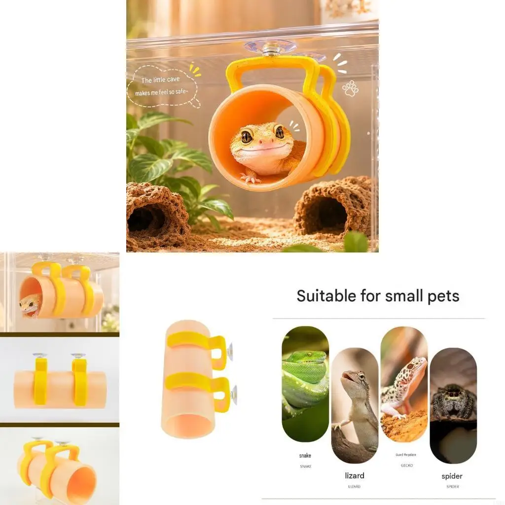 L9BE Side-Panel Tunnel Hide Shelter for Small Habitat Side, Suction Cup Mounted Cave with Open Tube Design for Upper Climbing