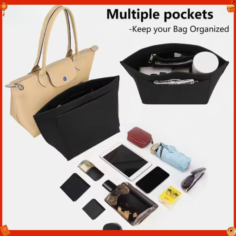 Felt Insert Lining Cosmetic Bag Fits For LongChamp,Handbag Support Liner Organizer Makeup Pouch
