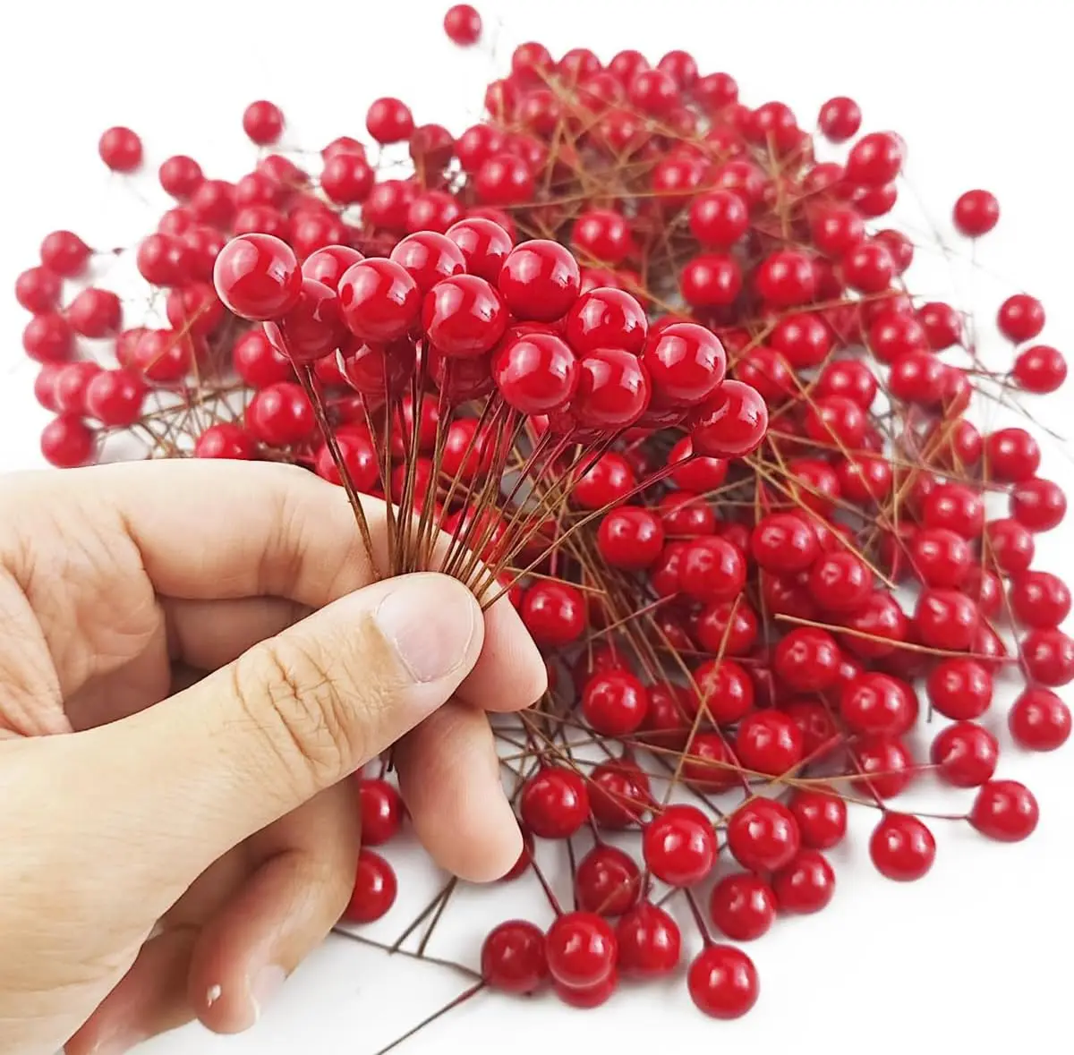 Artificial Holly Berries Mini 10 mm Fake Berries Decor on Wire for Christmas Tree Decorations Flower Wreath DIY Craft Us