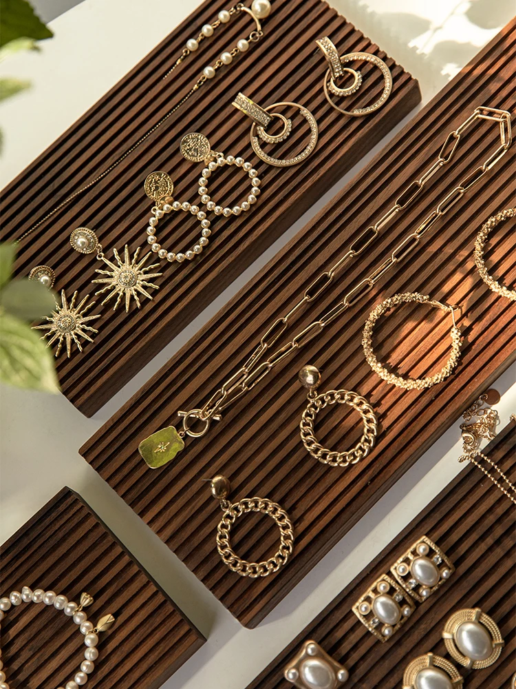 Walnut Earring Display Stand Solid Wood Vertical Texture Photography Props Decoration Display Background Plate