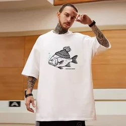 ZAZOMDE Retro Deep Sea Fish Flocked Print Cotton T-shirt Animal Pattern Round Neck Short-sleeved Tops For Men's Summer Tee