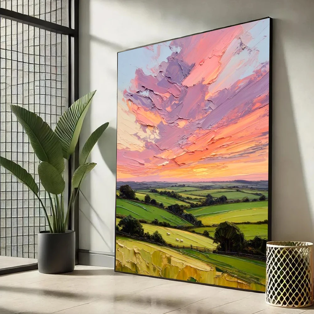 (No frame)Abstract Landscape Wall Art Sunset Glow Over Churning Waves Poster For Living Room Natural Scenery Oil Painting Pri