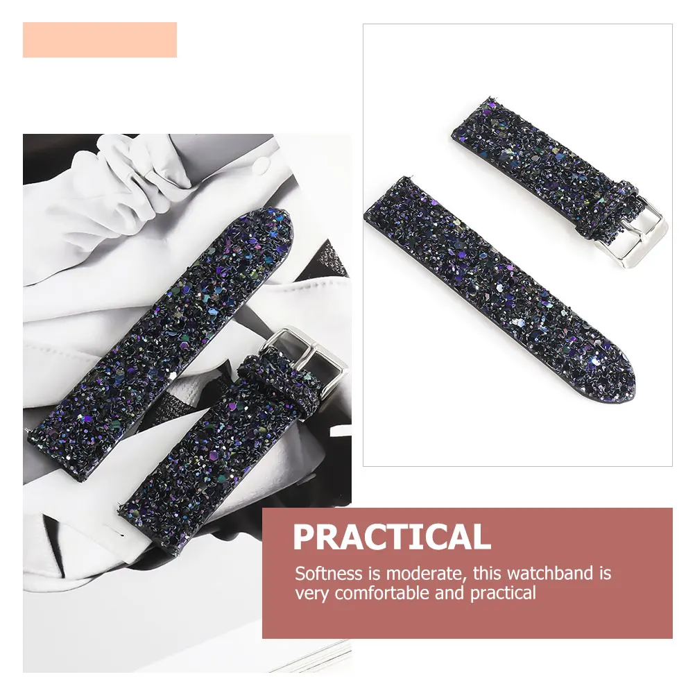

Straps Watch Glitter Band Quick Release Replacement Black Watchband Miss