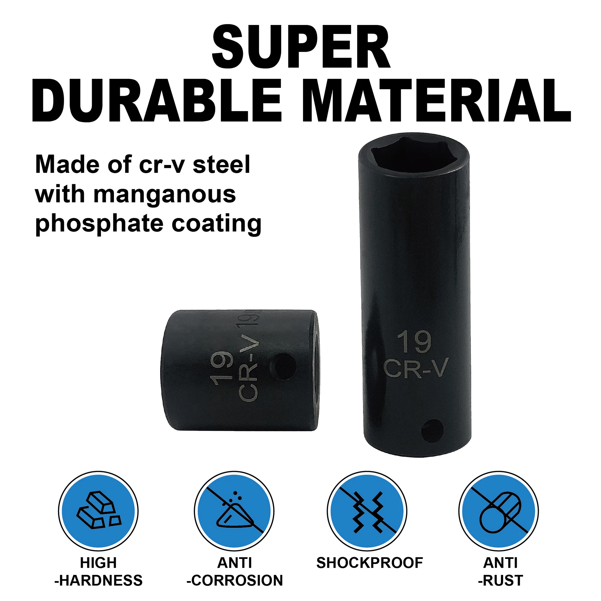 26 Pcs Impact Socket Set 3/8 Inch CRV Steel Deep and Standard Socket 6-Point Rugged Construction Metric 9mm To 30mm