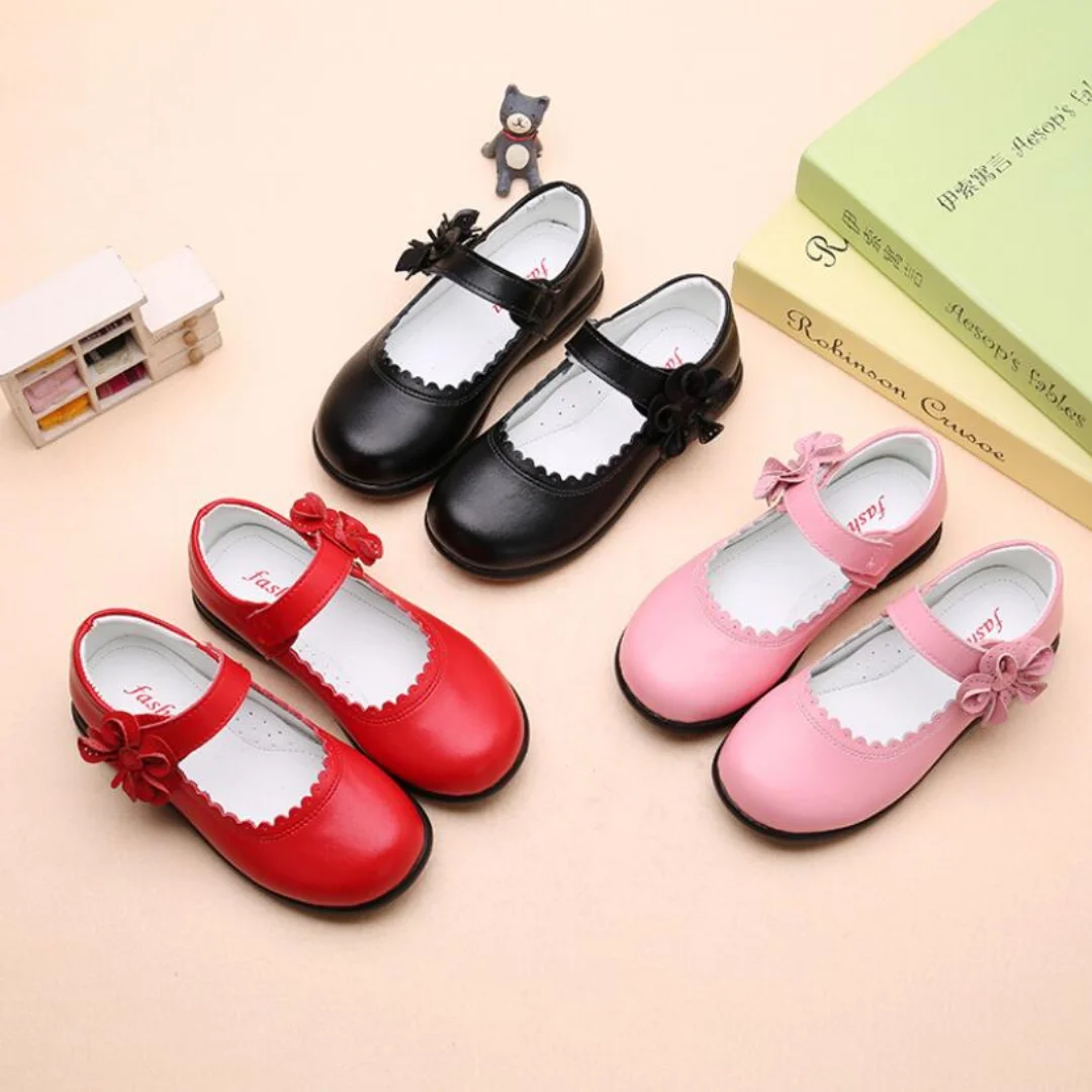 Kids Summer Bow-knot Black Student Sandals Fashion Girls Leather Shoes for Children Wedding Dress Princess School Shoes