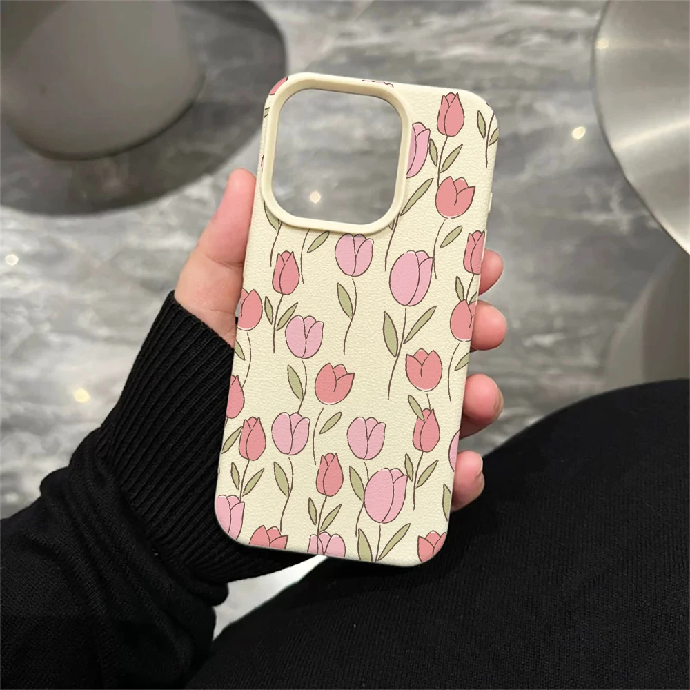 Rosa Tulpen-Handyhülle für iPhone 17 16 15 14 13 12 11 Pro Max 16 15 14 Plus 17 16 15 14 13 12 11 Pro 17Air Silikon-Matt-Cover – Detail 5