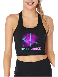 Pole Dance Aesthetic Harajuku Print Sexy Slim Fit Crop Top Women's Sports Fitness Workout Tank Tops Dancer Training Camisole