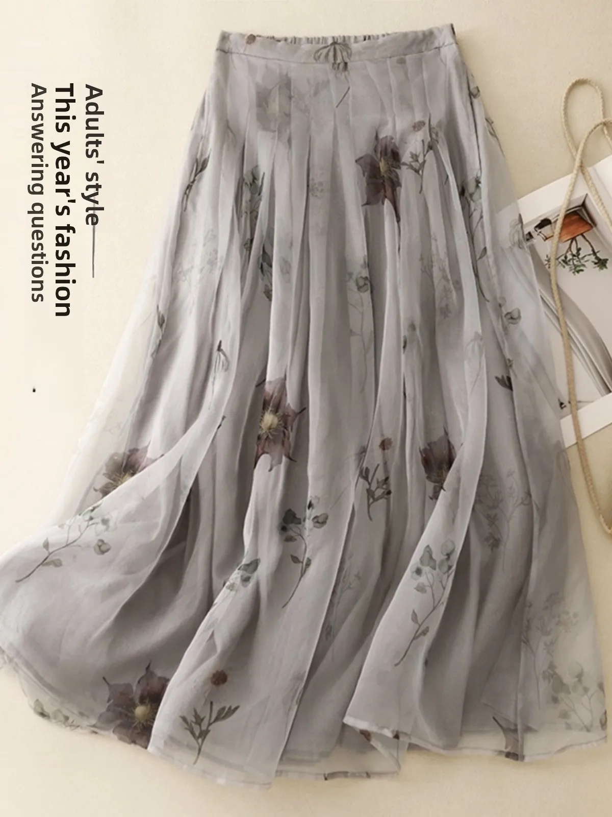 

Новая женская летняя тонкая юбка 2024 года с двойным слоем, модным ретро-принтом, высокой талией и А-образным силуэтом