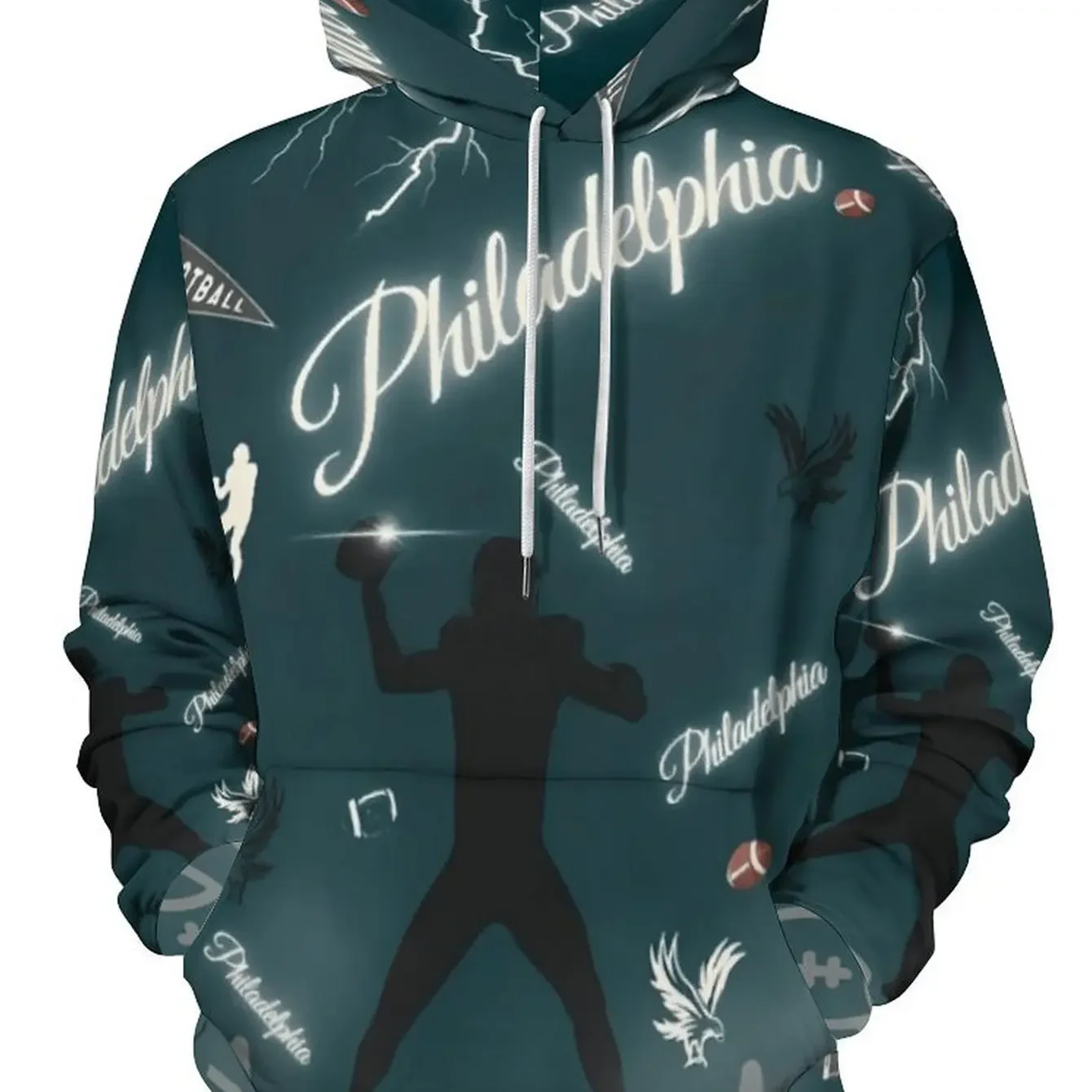 Herren Philadelphia Football Eagle Silhouette 3D-Druck Hoodie Sportthema Langarm Lässiger Oversized Kapuzenpullover – Detail 4