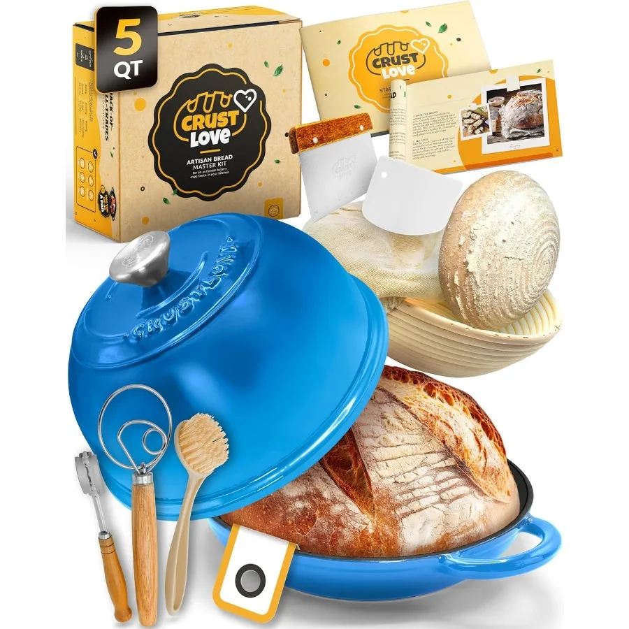 فرن هولندي خبز الخبز للمنزل الخبازين 5QT المينا BreadDome مع غطاء لصنع الخبز العجين المخمر يتضمن التهديف عرجاء والعجين #1