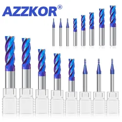 AZZKOR Endmill HRC70 1.0mm-12.0mm 4-Flute 11-Piece-Set Tungsten Steel Carbide Milling Cutter CNC Machining Center End Mill Tools