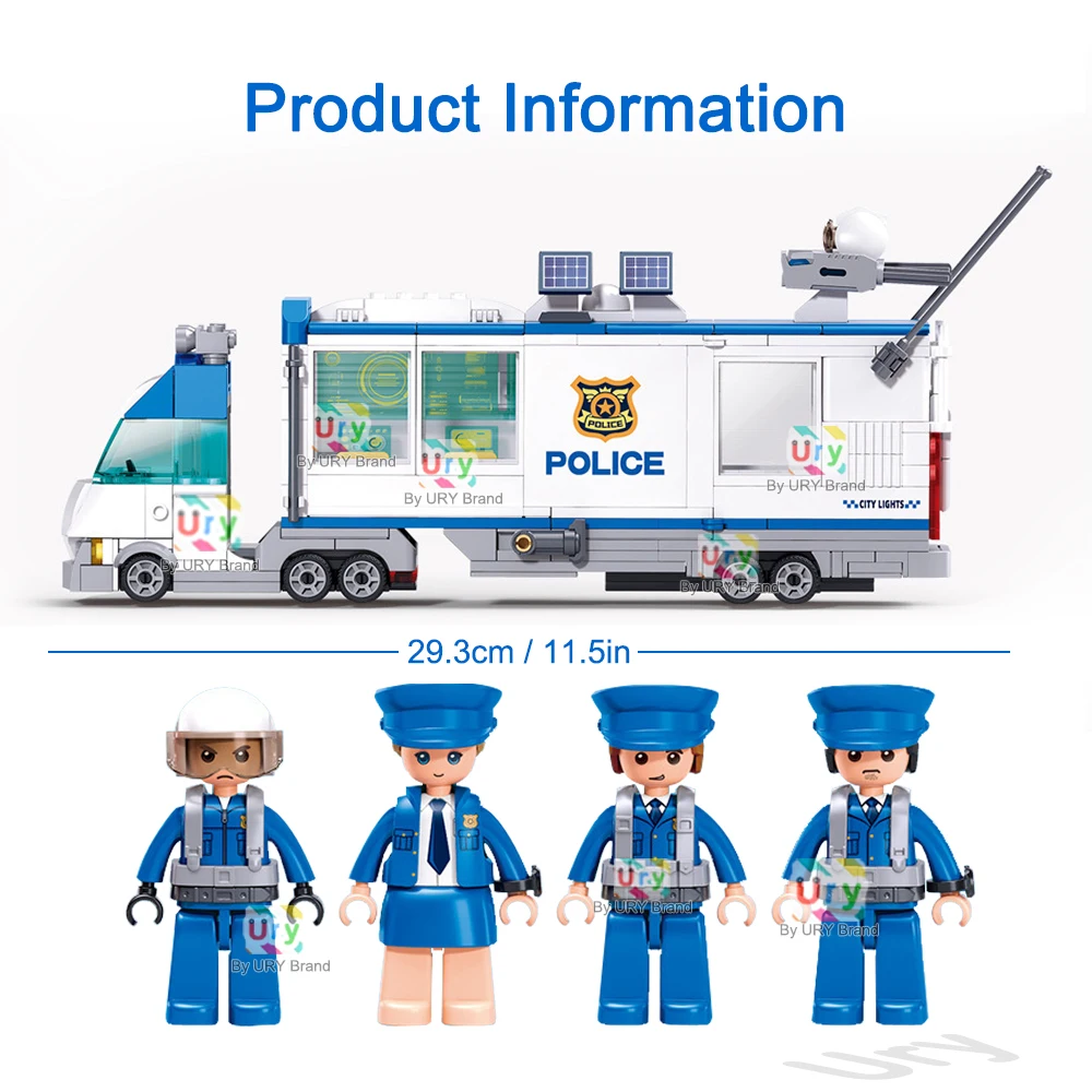 Sluban City Series SWAT Team Mobile Police Station Transport Car Truck Policeman Model Bricks DIY Building Blocks Toys for Kids